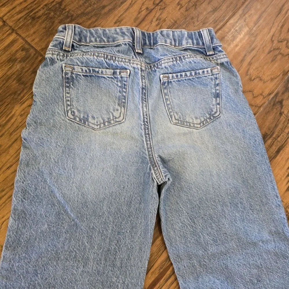 Girls Size 10 Jeans High Rise Baggy Wide Leg Blue Pink Denim